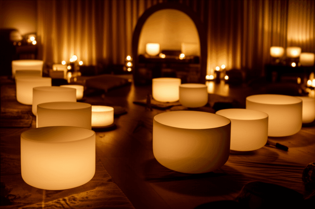 A tranquil image showing a sound bowl session for wellness, highlighting Soul Art's unique approach under Larissa Steinbach, enhancing cognitive wellbeing in dementia care.