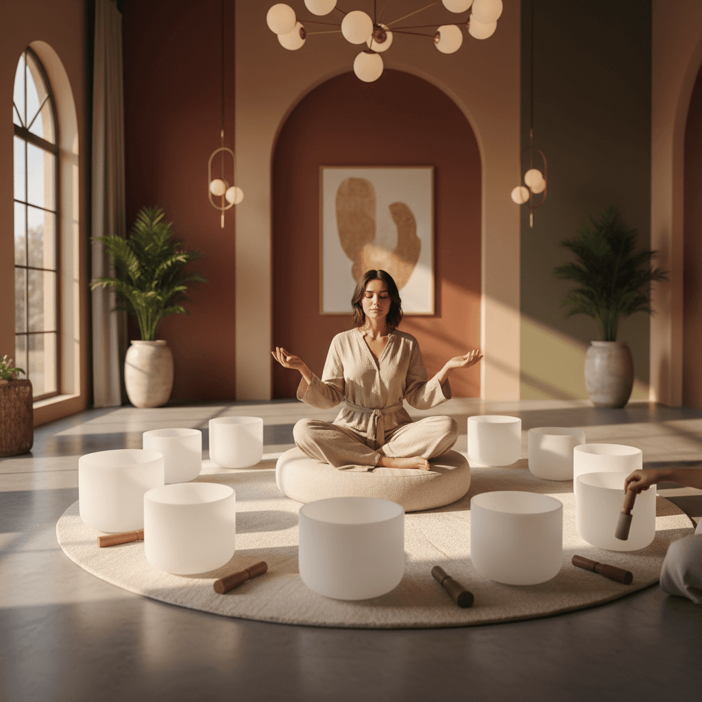 Soul Art founder Larissa Steinbach guides a special education teacher through a sound wellness session, demonstrating a path to resilience and stress reduction and highlighting Soul Art's commitment to professional well-being.