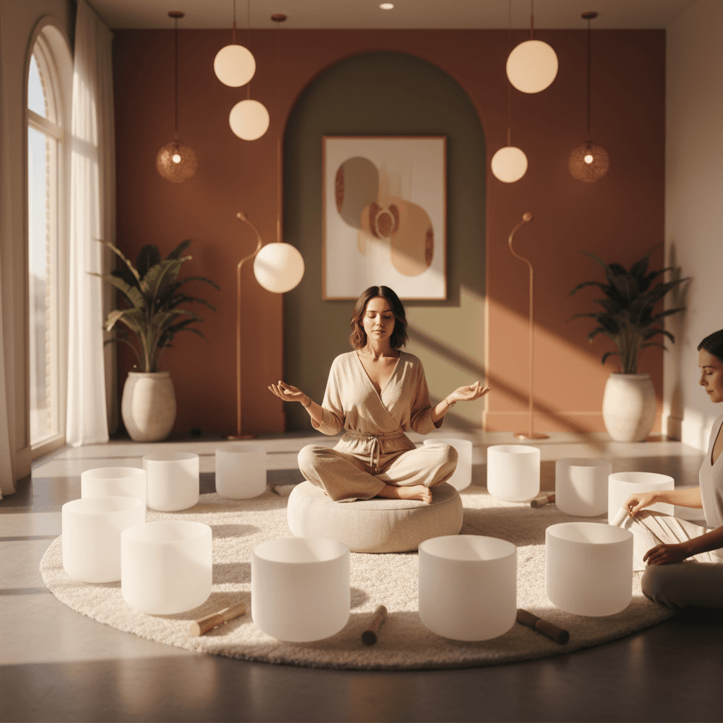A serene image of a sound bowl glowing with a soft light, symbolizing renewal and balance, expertly curated for Soul Art by Larissa Steinbach to celebrate the Spring Equinox.