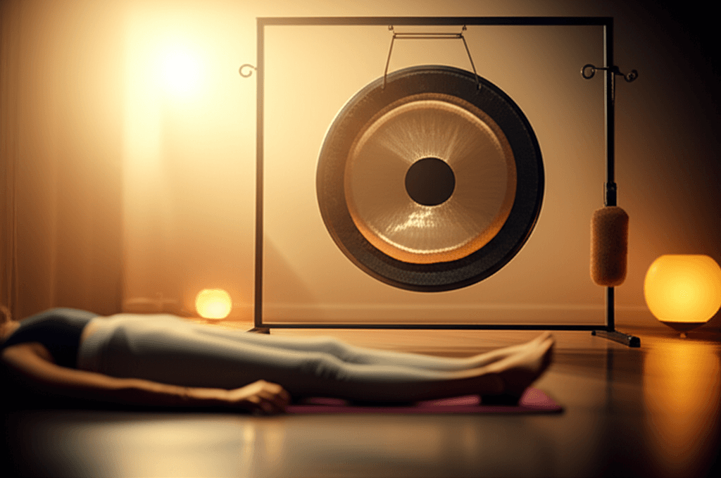 A serene sound bath session at Soul Art, with crystal singing bowls and ambient lighting, guided by Larissa Steinbach, fostering deep relaxation and holistic healing.