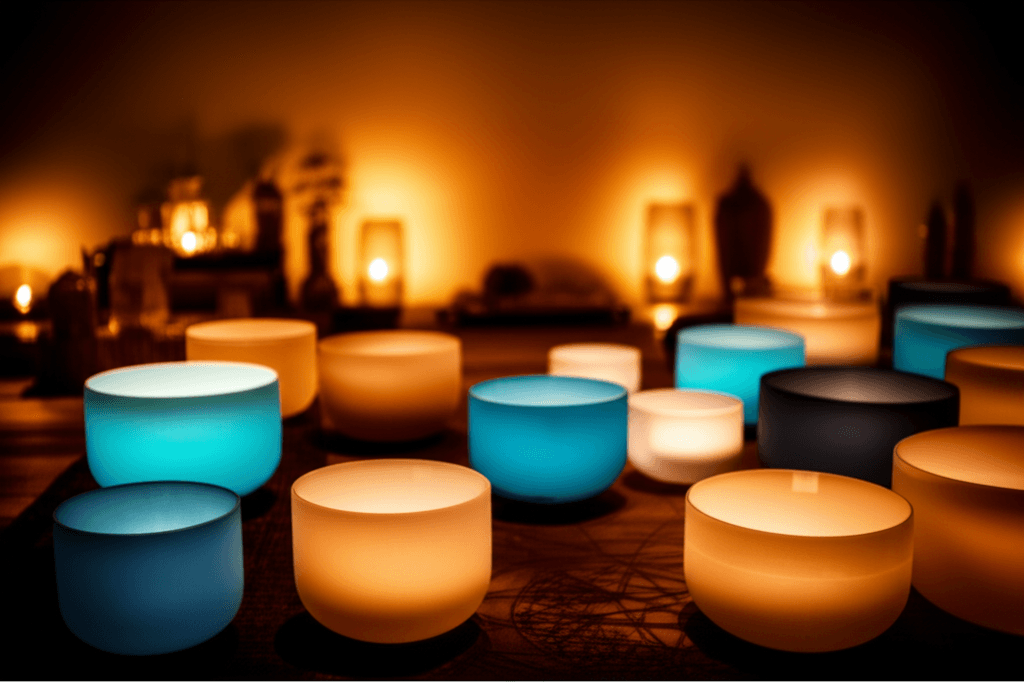 Larissa Steinbach at Soul Art Dubai, guiding a sound healing session with crystal singing bowls, applying the physics of therapeutic vibrations for holistic wellness.