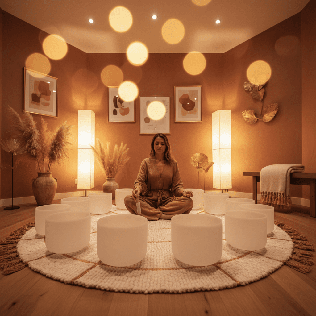 A serene image of a woman humming, evoking a sense of calm and wellbeing, highlighting Soul Art Dubai's focus on vibrational wellness with Larissa Steinbach.