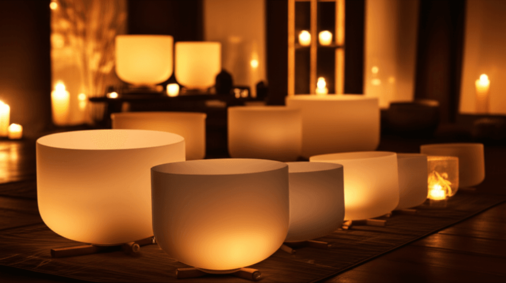 Larissa Steinbach from Soul Art showcasing sound bowls in a serene studio, illustrating the concept of womb sound recreation for newborn comfort and wellness for new parents in Dubai.